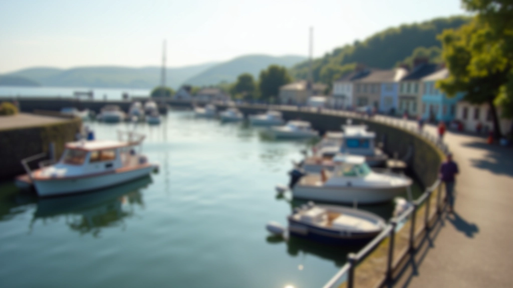 Peaceful harbour with boats and waterfront promenade suitable for relaxed walking